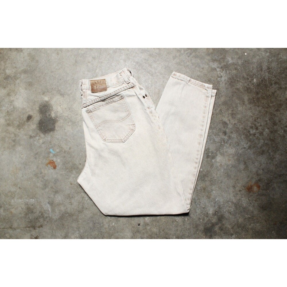 Vintage 1990's USA-Made Lee Riveted Distressed Tan Denim Jeans - 16 Med